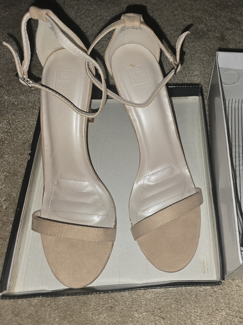 David's Bridal Nude Tan Suede Ankle Strap Heels
